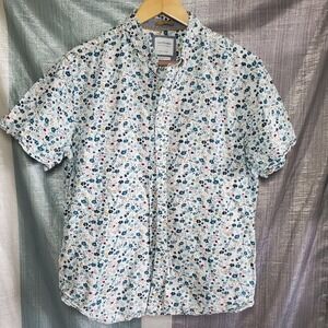 Cactus Man Ricky Singh Mens L Slim Fit Short Sleeve Floral Cotton Shirt Spring